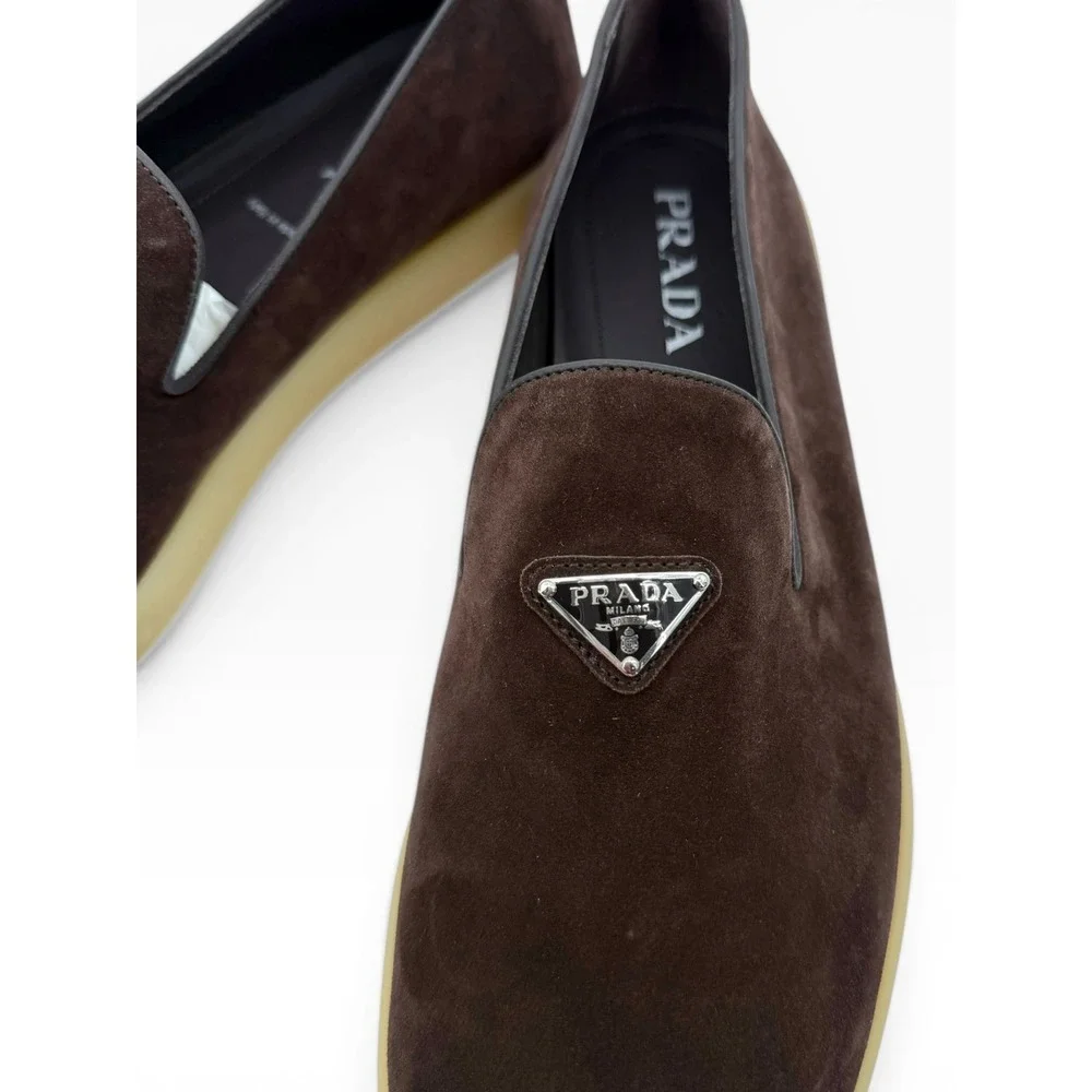 NEW Prada Men's Logo Slip-on Suede Loafers in Brown $950 - Prada Size 12 / US 13 - Picture 10 of 16